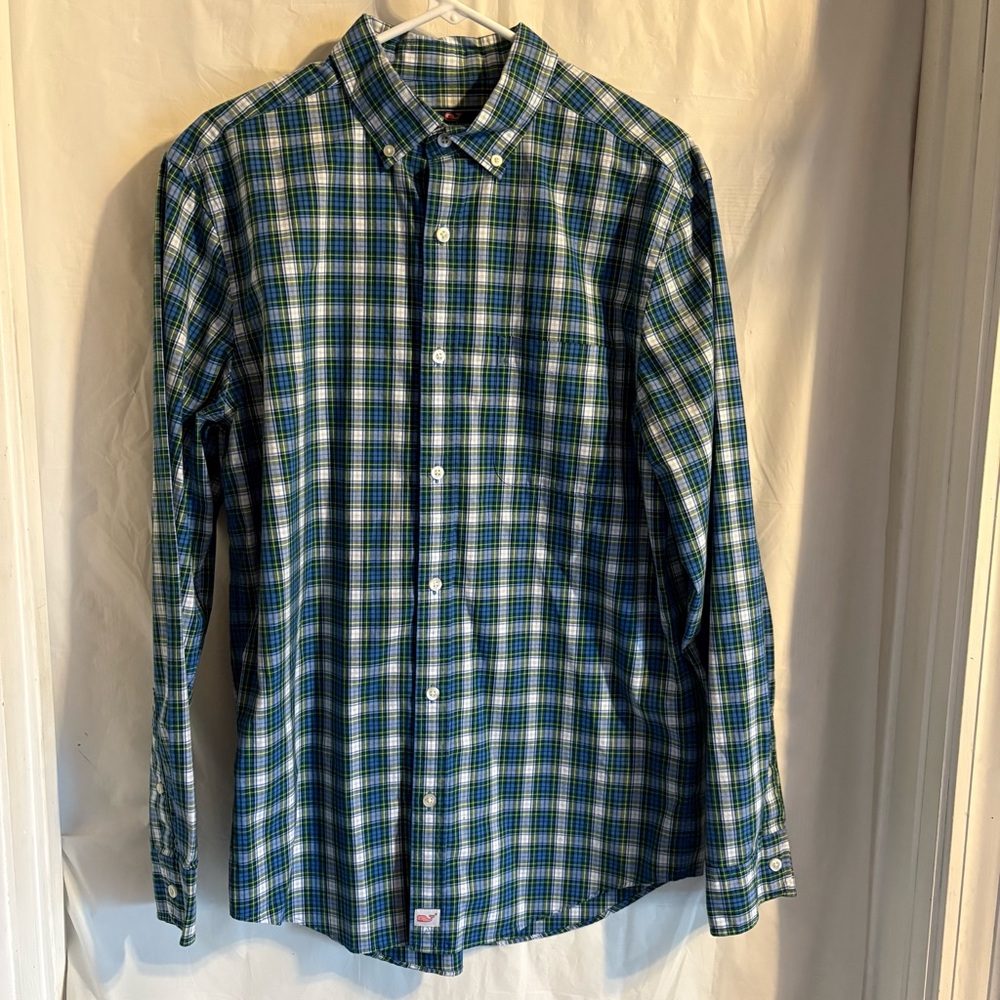 Vineyard Vines Medium Classic Fit Murray Shirt Blue‎ Plaid Long Sleeve Button Up